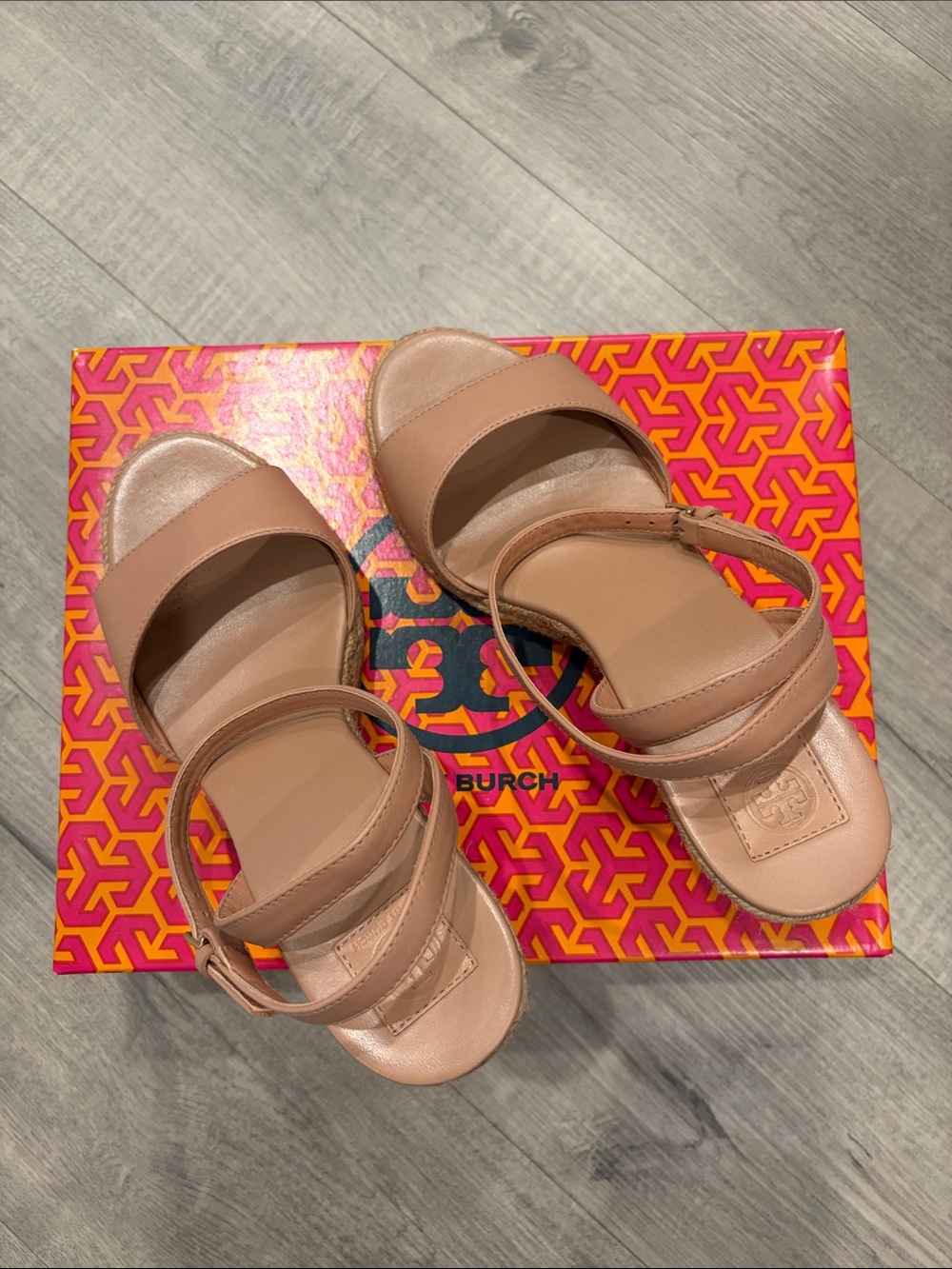 Tory Burch Landon Blush Tan Leather Ankle-Strap Sandals